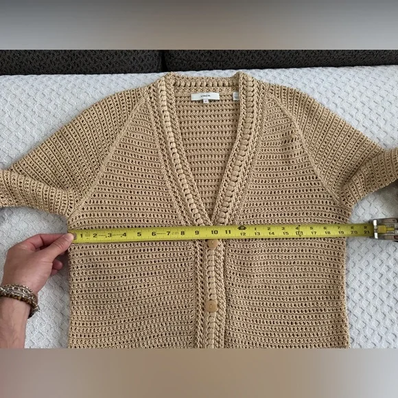 Vince Crochet Cardigan Sweater in Straw Tan Size Medium V733478715 Retail $395 - Picture 15 of 16